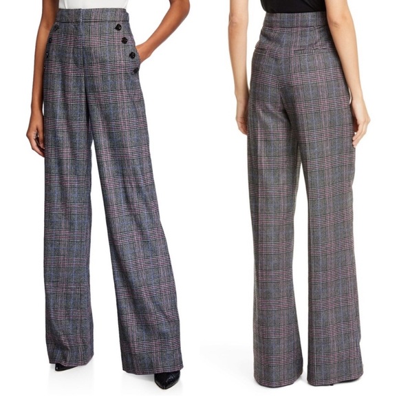 Veronica Beard Tuli High Rise Glen Pants Wide Leg Plaid...